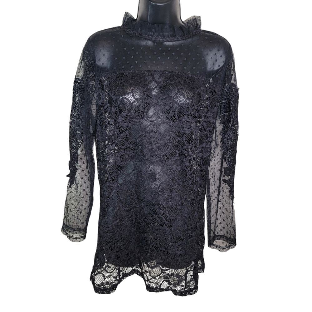 Pretty Angel Black Lace Long Sleeve Blouse Size Large